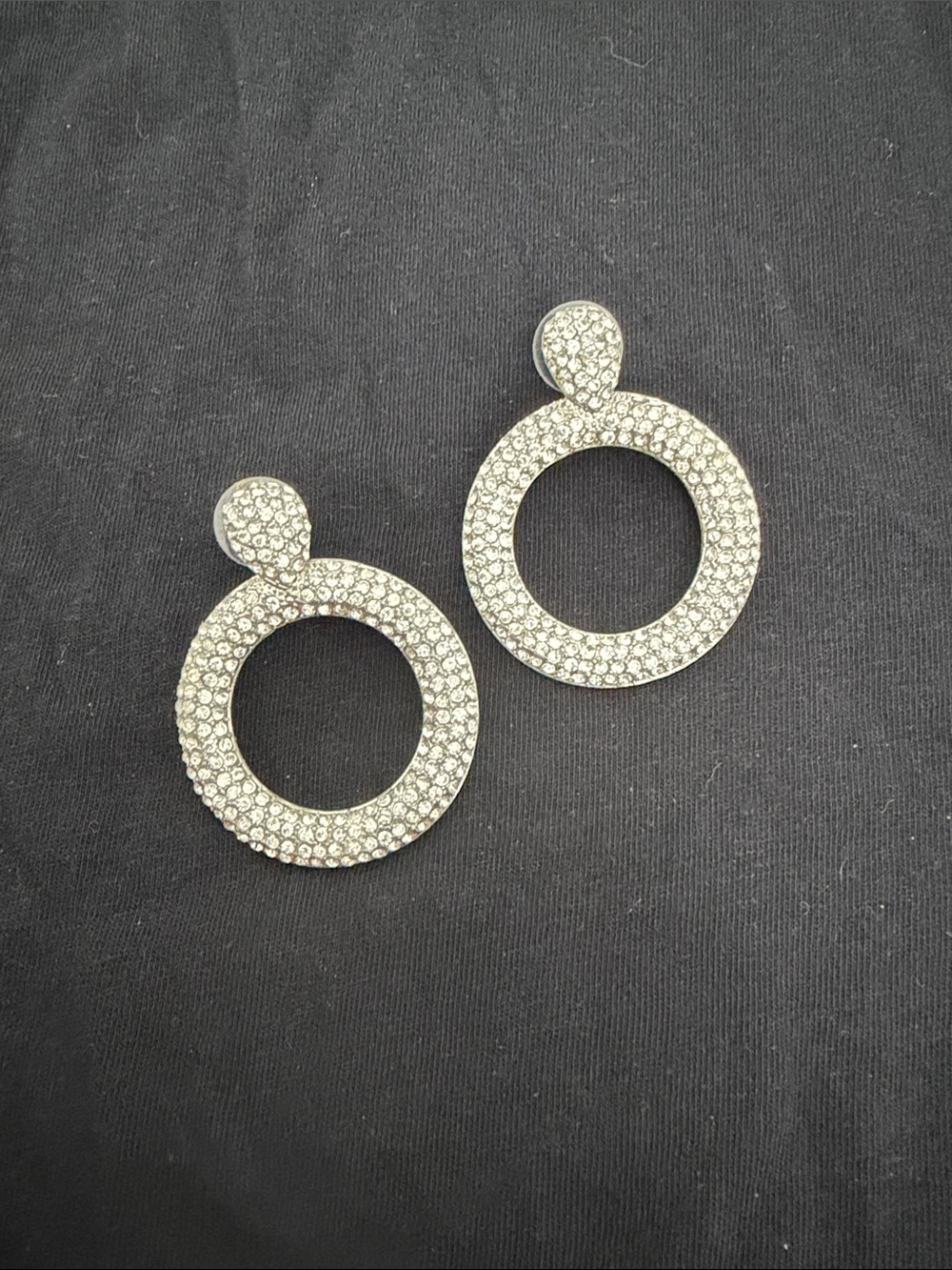 Crystal Pavé Open Circle Drop Earrings - Silver